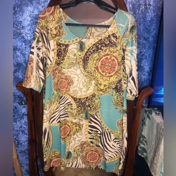 119.  Fresh of LA Sheath Teal Gold Chain Large Dress - Picture 7 of 7